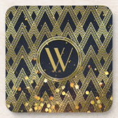 Art Deco Gatsby Glitter Geometric Pattern Monogram Drankjes Onderzetter (Voorkant)
