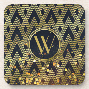 Art Deco Gatsby Glitter Geometric Pattern Monogram Drankjes Onderzetter