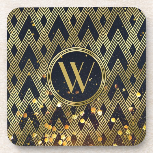Art Deco Gatsby Glitter Geometric Pattern Monogram Drankjes Onderzetter (Voorkant)