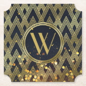 Art Deco Gatsby Glitter Geometric Pattern Monogram Kartonnen Onderzetters (Voorkant)