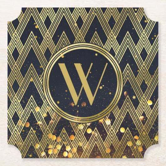 Art Deco Gatsby Glitter Geometric Pattern Monogram Kartonnen Onderzetters (Voorkant)