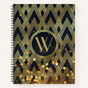 Art Deco Gatsby Glitter Geometric Pattern Monogram Notitieboek