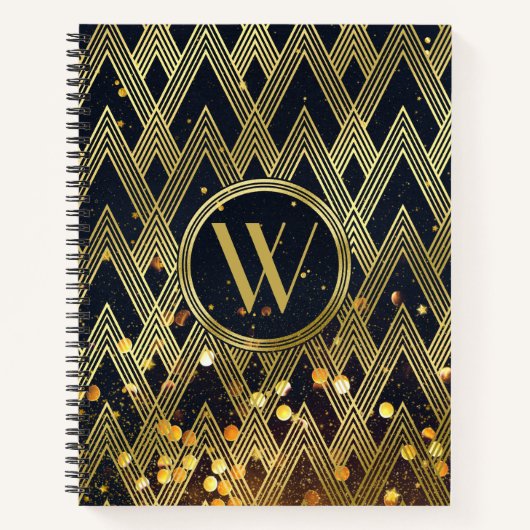 Art Deco Gatsby Glitter Geometric Pattern Monogram Notitieboek (Voorkant)