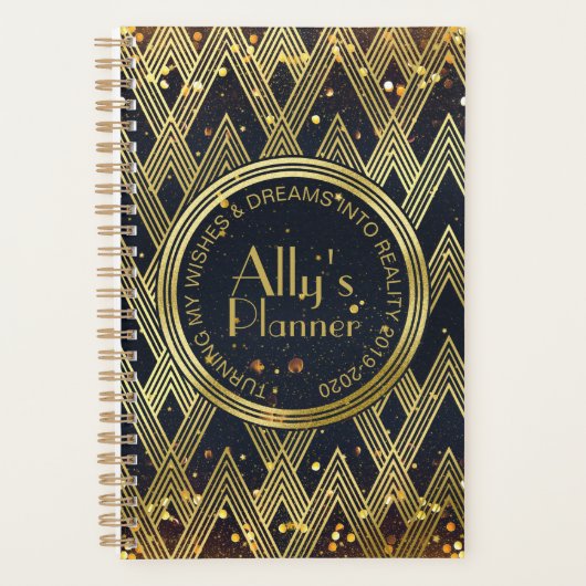 Art Deco Gatsby Glitter Geometric Pattern Monogram Planner (Voorkant)