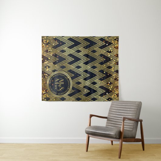 Art Deco Gatsby Glitter Geometric Pattern Monogram Wandkleed (In Situ (horizontaal))