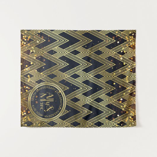 Art Deco Gatsby Glitter Geometric Pattern Monogram Wandkleed (Voorkant (horizontaal))