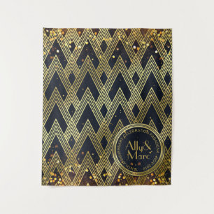 Art Deco Gatsby Glitter Geometric Pattern Monogram Wandkleed