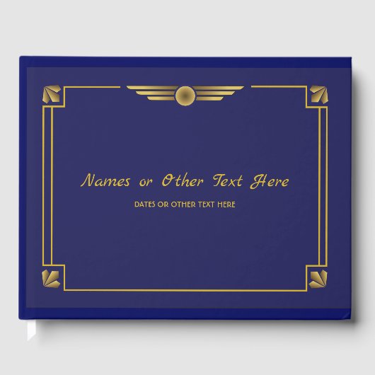 Art Deco Gatsby Gold en Navy Blue Gastenboek (Voorkant)