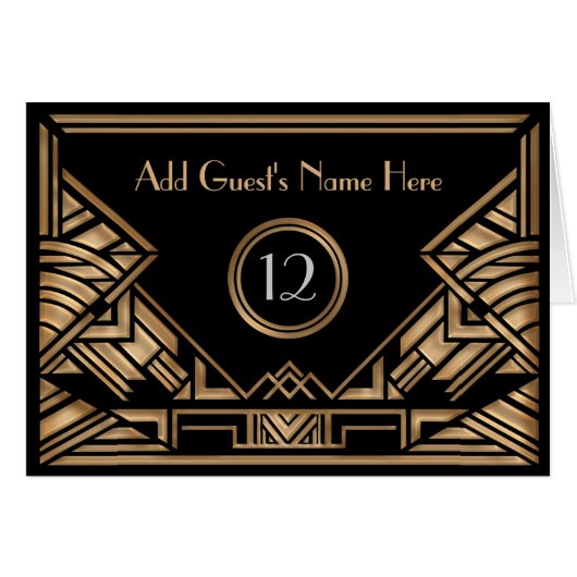 Art Deco Gatsby Golden Beige Wedding Escort Cards (Voorkant Horizontaal)
