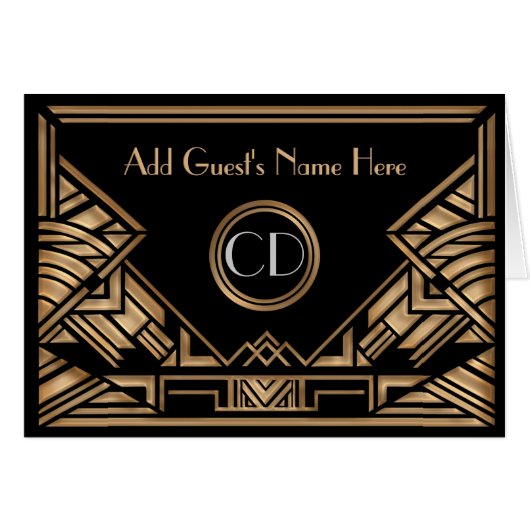 Art Deco Gatsby Golden Beige Wedding Place Cards (Voorkant Horizontaal)