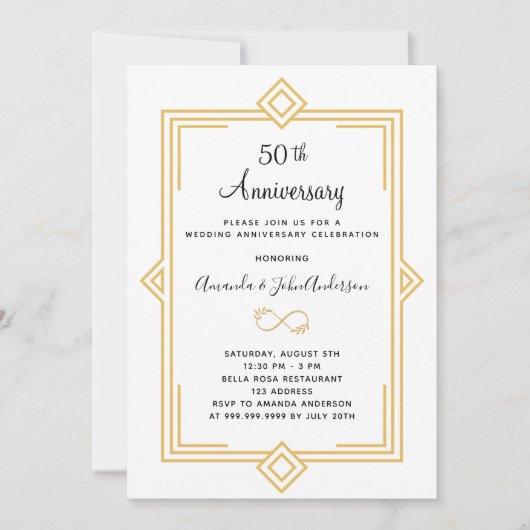 Art Deco Gatsby gouden 50ste huwelijksverjaardag Kaart (Voorkant)