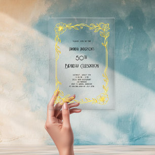 Art Deco Gatsby gouden verjaardag helder Acryl Uitnodigingen