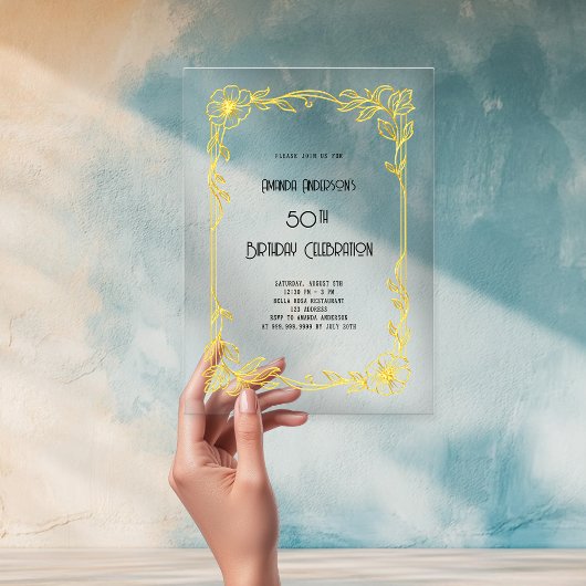 Art Deco Gatsby gouden verjaardag helder Acryl Uitnodigingen