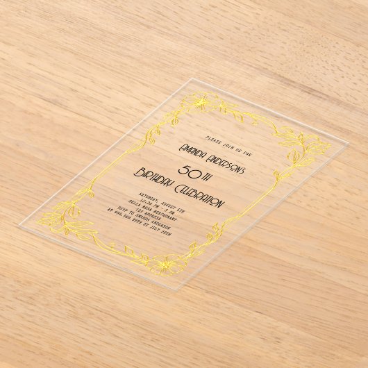 Art Deco Gatsby gouden verjaardag helder Acryl Uitnodigingen (Laagn)