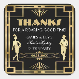 Art Deco Gatsby Goudkleurige Moordmysterie Bruisen Vierkante Sticker
