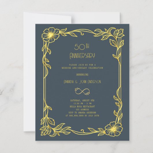 Art Deco Gatsby gray 50th wedding invitation (Voorkant)