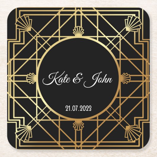 Art Deco Gatsby Inspired Coasters for Wedding Kartonnen Onderzetters (Voorkant)