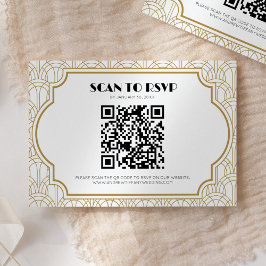 Art Deco Gatsby Jaren 20 Huwelijk Wit Goud QR Code RSVP Kaartje