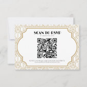 Art Deco Gatsby Jaren 20 Huwelijk Witte Goud QR Co RSVP Kaartje (Voorkant)