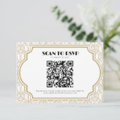 Art Deco Gatsby Jaren 20 Huwelijk Witte Goud QR Co RSVP Kaartje (Staand voorkant)