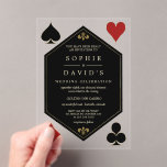 Art Deco Gatsby Las Vegas Casino Poker Wedding Acryl Uitnodigingen<br><div class="desc">Uniek Casino Royale en Great Gatsby thema kaart ontwerp. Het beschikt over faux gold fleur-de-lis, art deco stijl, Roaring 20's oude Hollywood, speelkaarten pakken. Speciale bewoordingen worden gebruikt als in poker spel. Op de rug faux goud Art Deco patroon, initialen en een paar dobbelstenen. Gebruik de tool Personaliseren om uw...</div>