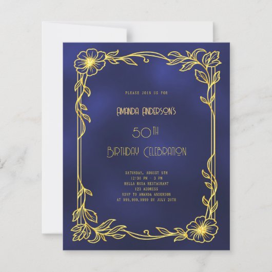 Art Deco Gatsby marineblauw goud uitnodiging voor (Voorkant)