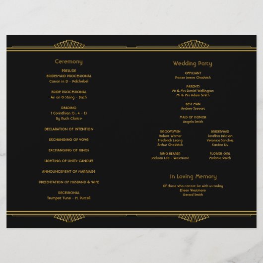 Art Deco Gatsby Modern Folded Wedding Chronologie (Achterkant)