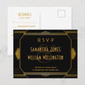 Art Deco Gatsby Modern Wedding RSVP Briefkaart (Voorkant / Achterkant)