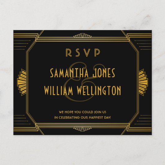 Art Deco Gatsby Modern Wedding RSVP Briefkaart (Voorkant)