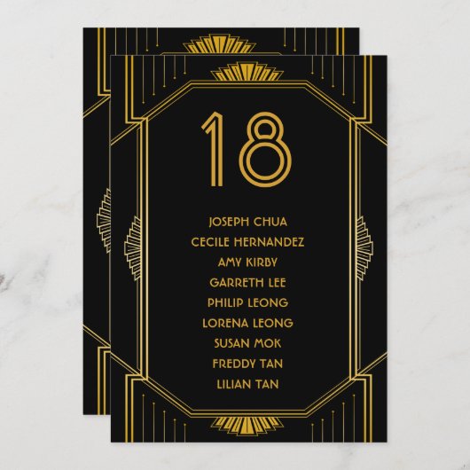 Art Deco Gatsby Modern Wedding Seating Chart Programmakaart (Voorkant / Achterkant)