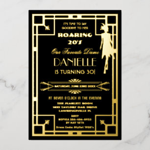 Art Deco Gatsby Roaring 20s 30th Birthday Real Folie Uitnodiging