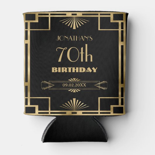 Art Deco Gatsby Roaring 20s Black Gold Verjaardag Blikjeskoeler (Voorkant)