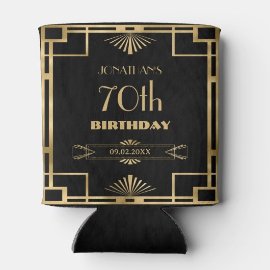 Art Deco Gatsby Roaring 20s Black Gold Verjaardag Blikjeskoeler (Achterkant)