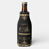 Art Deco Gatsby Roaring 20s Black Gold Verjaardag Flesjeskoeler (Fles Voorkant)