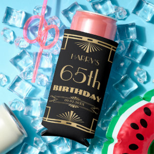 Art Deco Gatsby Roaring 20s Black Gold Verjaardag Seltzer Blikjeskoeler