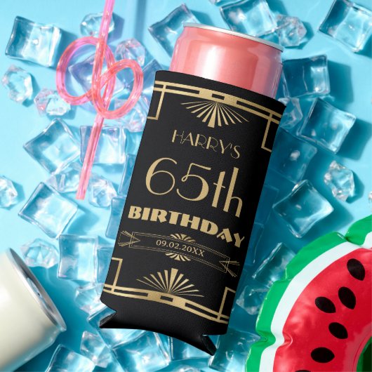 Art Deco Gatsby Roaring 20s Black Gold Verjaardag Seltzer Blikjeskoeler (Insitu Zomer)