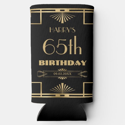 Art Deco Gatsby Roaring 20s Black Gold Verjaardag Seltzer Blikjeskoeler (Achterkant)