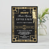 Art Deco Gatsby Roaring 20s Moord Mystery Feest Kaart (Staand voorkant)