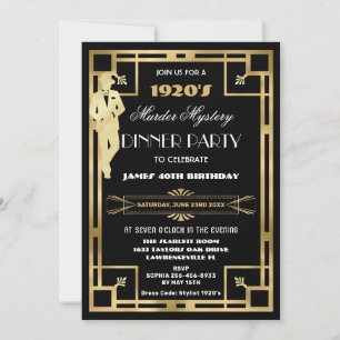 Art Deco Gatsby Roaring 20s Murder Mystery Party Kaart