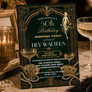 Art Deco Gatsby Roaring 20s Verjaardag ELKE LEEFTI Kaart