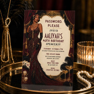 Art Deco Gatsby Roaring Twenties Burgundy Gouden V Kaart