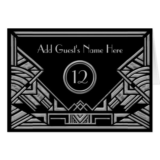 Art Deco Gatsby Silver Gray Wedding Escort Cards (Voorkant Horizontaal)