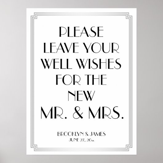 Art Deco Gatsby Silver Guestbook Sign 18x24 Poster (Voorkant)