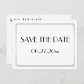 Art Deco Gatsby Silver Save the Date Briefkaart (Voorkant / Achterkant)