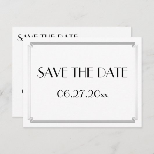 Art Deco Gatsby Silver Save the Date Briefkaart (Voorkant / Achterkant)