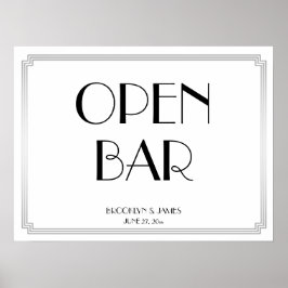 Art Deco Gatsby Silver Wedding Open Bar 24x18 Poster