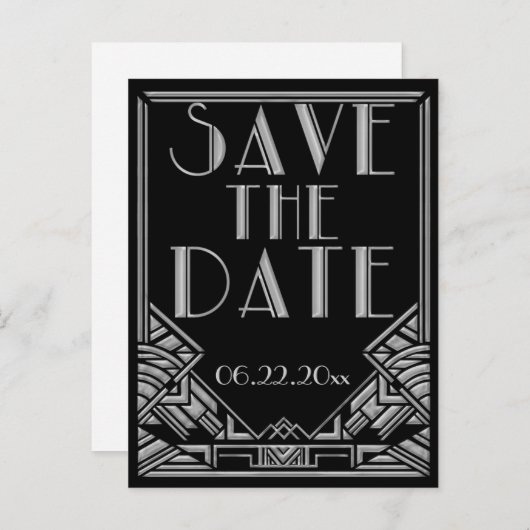 Art Deco Gatsby Stijl Bruiloft Save the Date Aankondigingskaart (Voorkant / Achterkant)