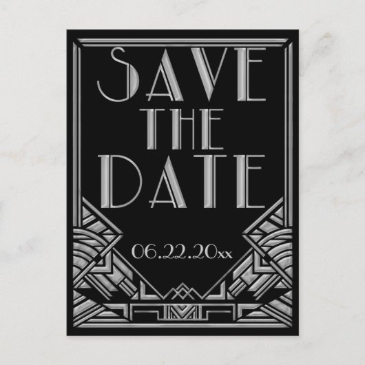 Art Deco Gatsby Stijl Bruiloft Save the Date Aankondigingskaart (Voorkant)