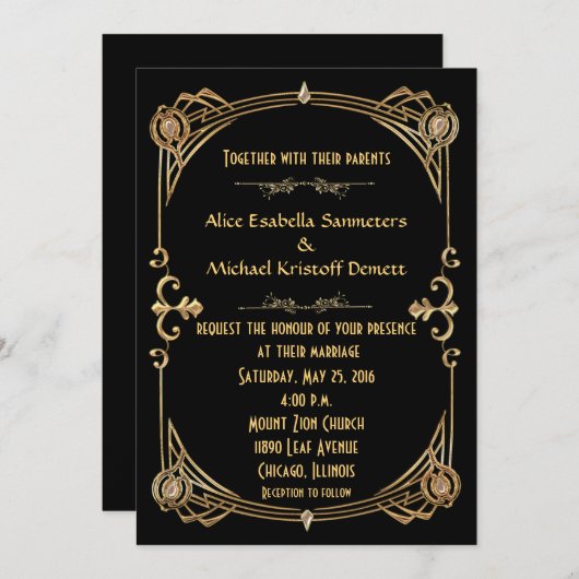 Art Deco Gatsby stijl bruiloft uitnodiging (Voorkant / Achterkant)