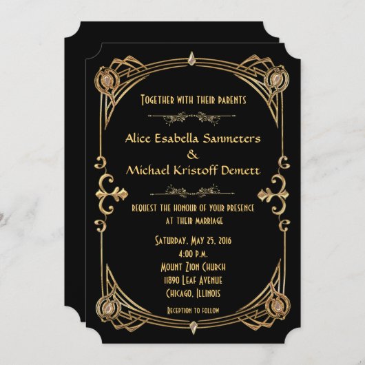 Art Deco Gatsby stijl bruiloft uitnodiging (Voorkant / Achterkant)